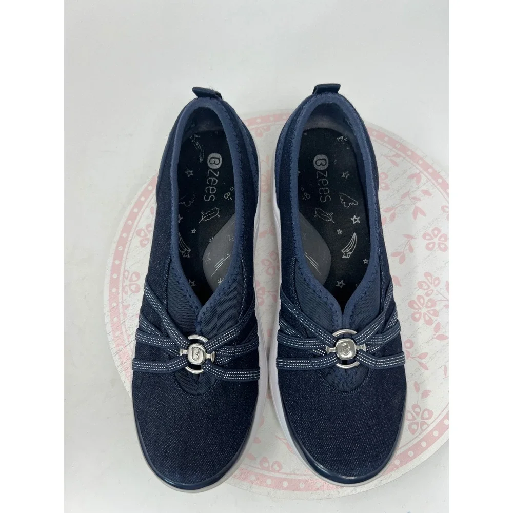 BZEES Rosie Slip On Sneaker Womens 6M Navy Blue Washable Comfort Wedge Shoes